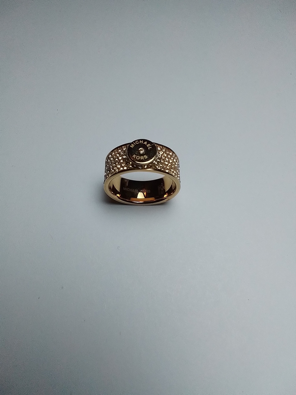 Michael Kors Gold Tone Pavé Logo Band Ring Size 7